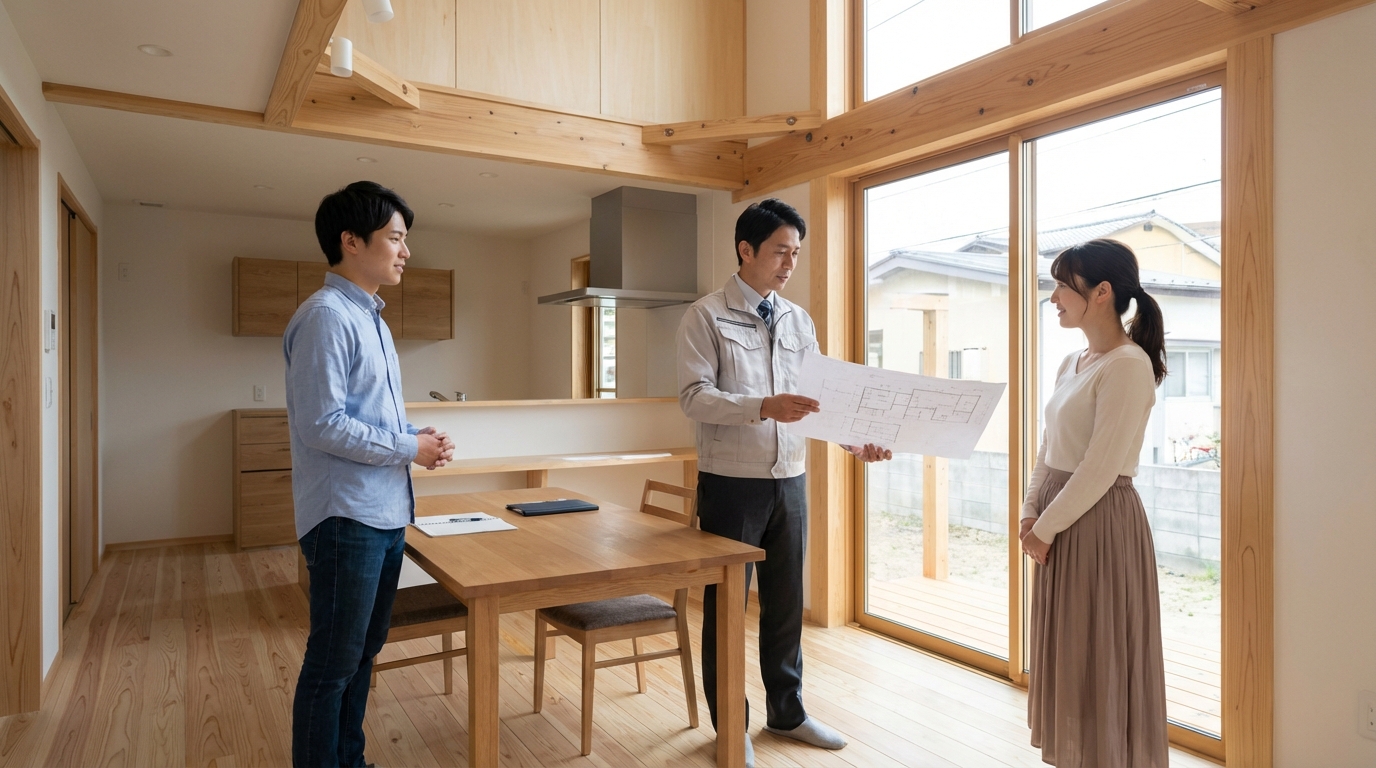 明るいモダンリビングでくつろぐ家族